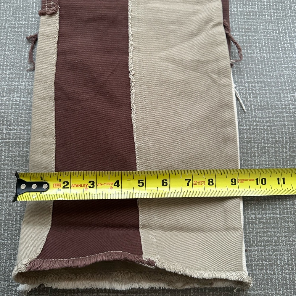 Patchwork Boyfriend Pants Brown Tan Cream Distressed Raw Edge Y2K Grunge Sz W 30 - Picture 15 of 16